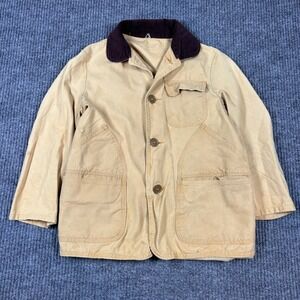 Vintage Sears Jacket Kids M Active Sportswear Khaki Corduroy Collar 80s Barn